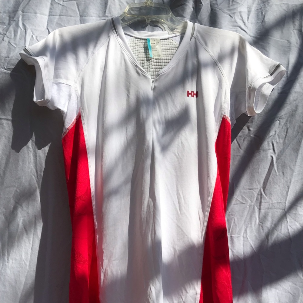 Helly Hansen short sleeve red white 1/4 zip tee